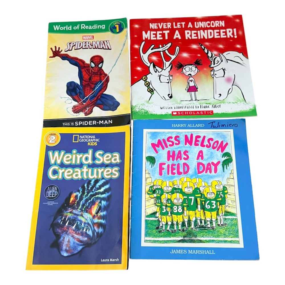 Kids Book Bundle Spider-Man Unicorn Miss Nelson Sea Creatures Reading